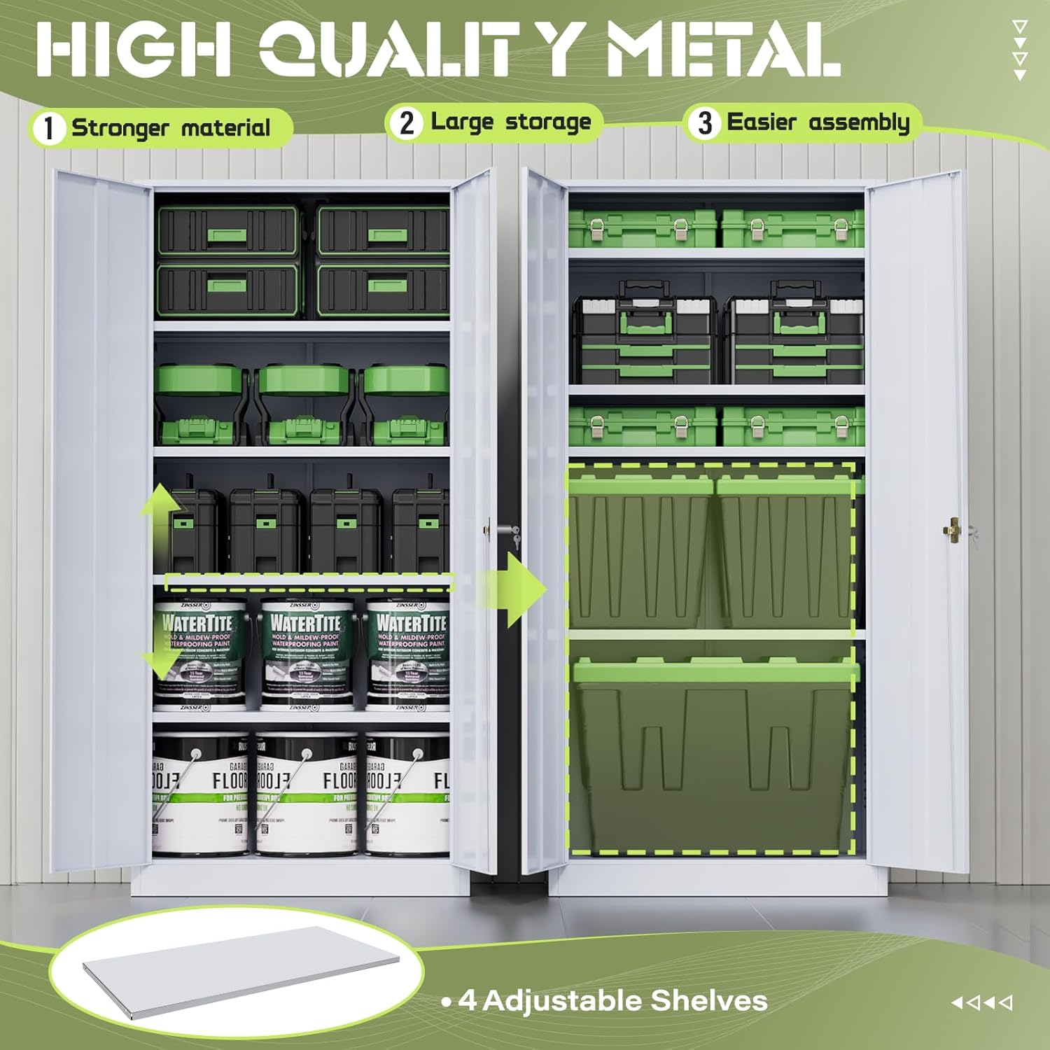 SUNCROWN 72" Metal Storage Cabinet - Heavy-Duty Metal Garage Cabinet with 4 Adjustable Shelves & 2 Doors for Tools, Office, Home, Workshop,Cement Grey-Small