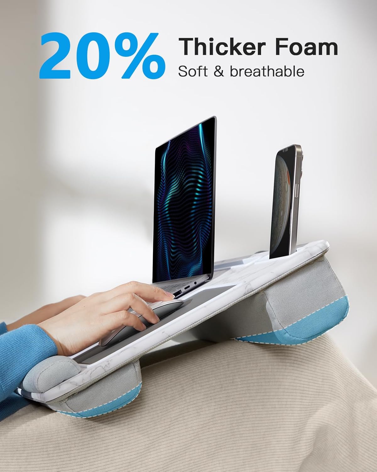 HUANUO Lap Desk - Fits up to 17 inches Laptop Desk, Built in Mouse Pad & Wrist Pad for Notebook, Laptop, Tablet, Laptop Stand with Tablet, Pen & Phone Holder, Marbling