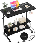 Armocity Height Adjustable Standing Desk with Power Outlets, 32" Manual Stand Up Desk with Storage Shelves Small Mobile Rolling Computer Desk Portable Laptop Table with Wheels for Home Office, Black