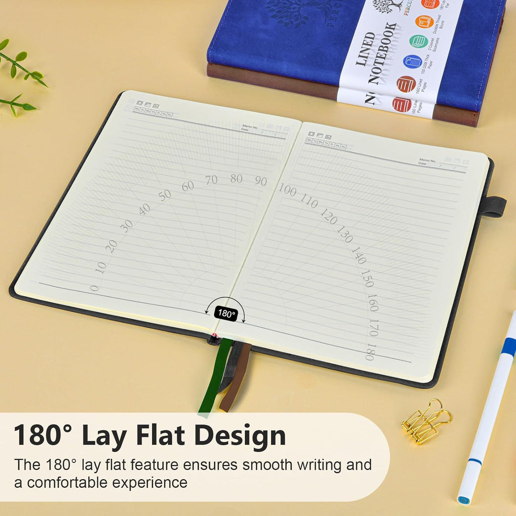 PERCUN Lined Journal Notebook for Men & Women, 160 Pages College Ruled Journal for Writing, A5 Hardcover Leather Notebooks for Work, School, Business, Travel, Daily Diary 5.9" x 8.5" - Black