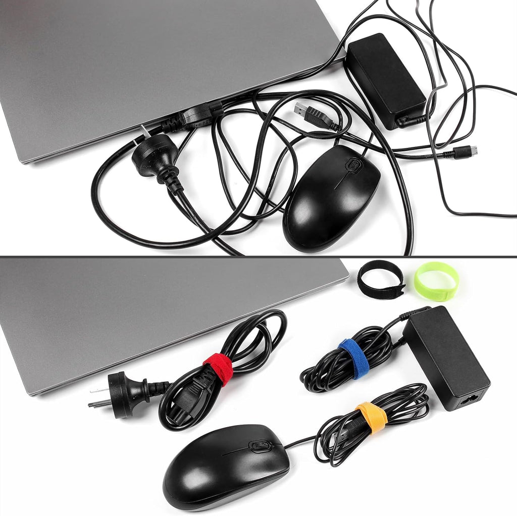 OneLeaf 120PCS Cord Organizer 6in Cable Ties Reusable with Hook and Loop, Colorful Fastening Cord Ties Wire Management for Home, Office, Data Centers, and Electronics, 5 colors