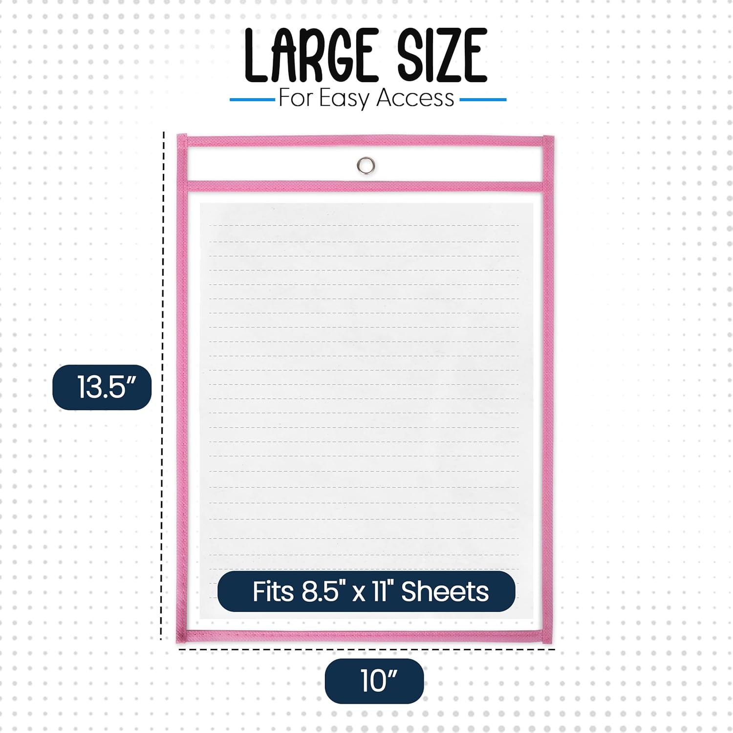 Essex Wares - 6 Pack, Pink, Dry Erase Pocket Document Protectors, 10" Wide x 13.5" Tall - Dry Erase Clear Plastic Sleeves - Reusable & Easy Erase Plastic Invoice Holders, Water-Resistant & Durable
