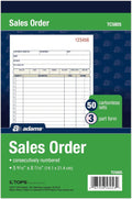 Adams Sales Order Book, 3-Part Carbonless, White/Canary/Pink, 5-9/16" x 8-7/16", 50 Sets (TC5805)
