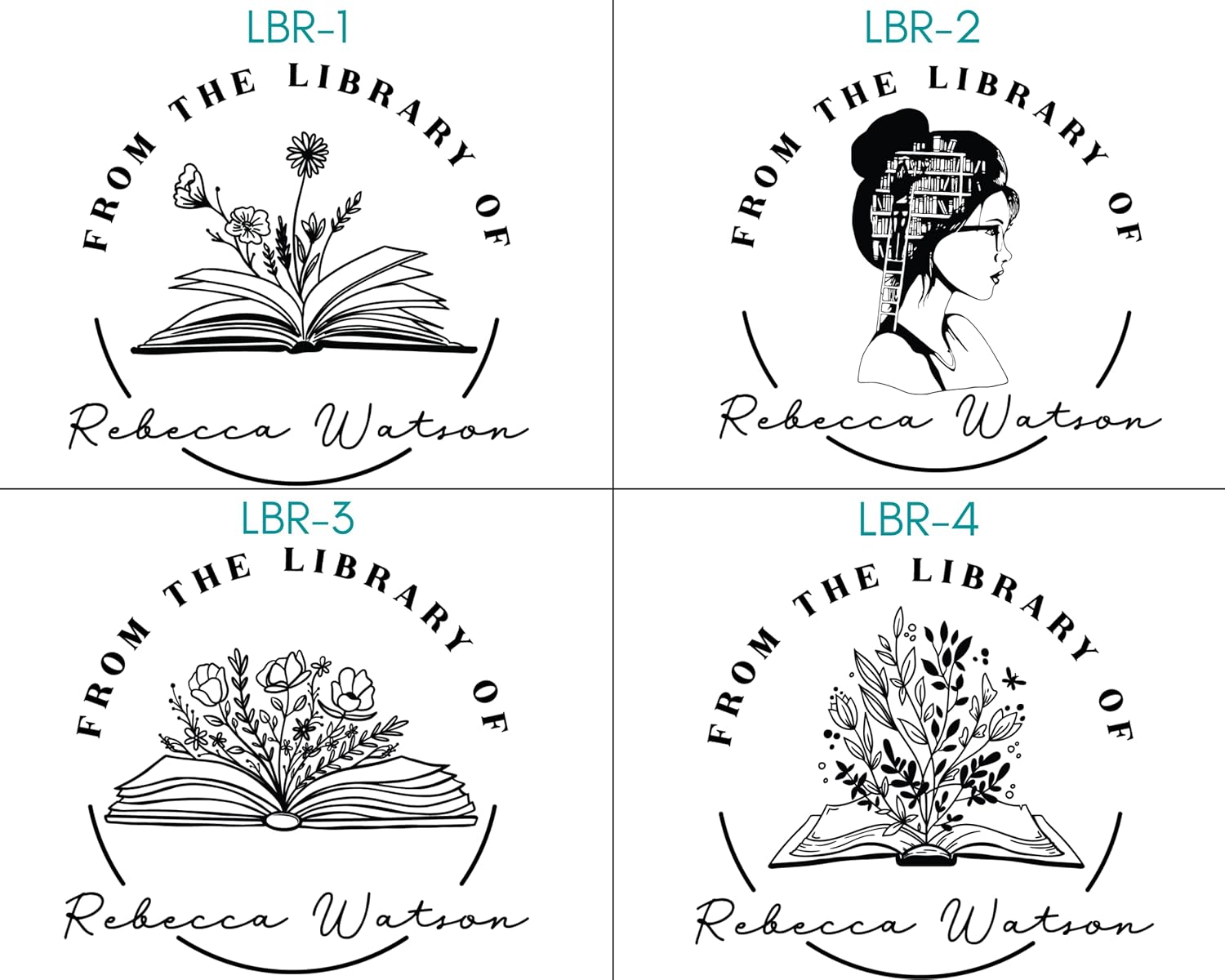 Book Embosser Personalized from The Library of | Ex Libris | Floral Stamper | Custom Library Stamps | Monogram Self-Inking Wood Handle (Floral 3)