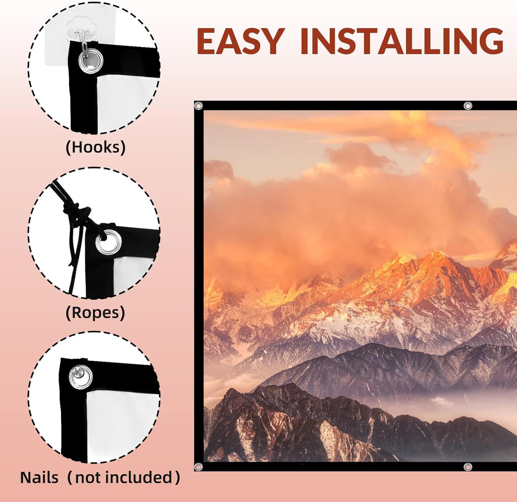 Projector Screen TOWOND 150 inch Projection Screen Indoor Outdoor Washable Anti-Crease 16:9 HD Rear Front Movies Screen for Home Theater Office