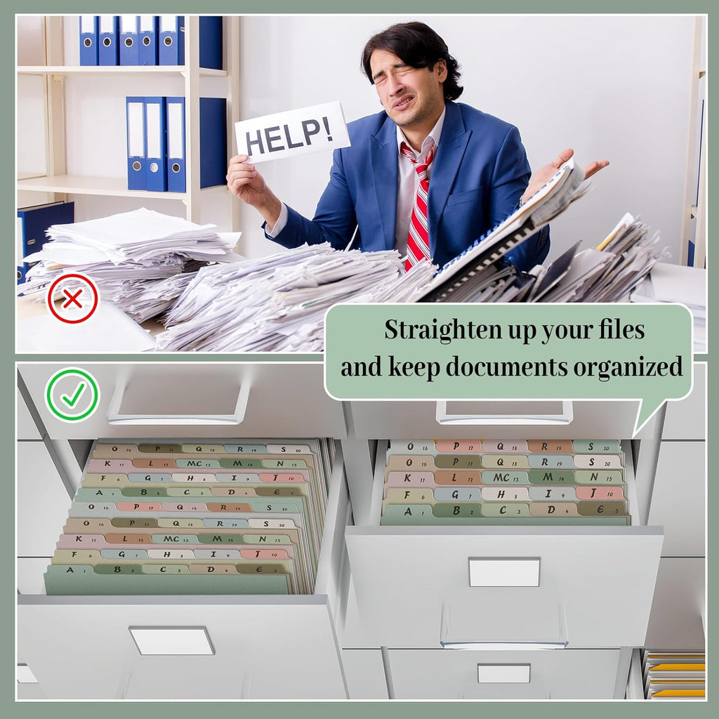 2 Set 50 Pcs Alphabet File Dividers Top Tab File Guides Set, Heavyweight A-z Letter Size Filing Cabinet Dividers 1/5 Cut Tab Desk Organizer for Work School Office(Morandi Color)