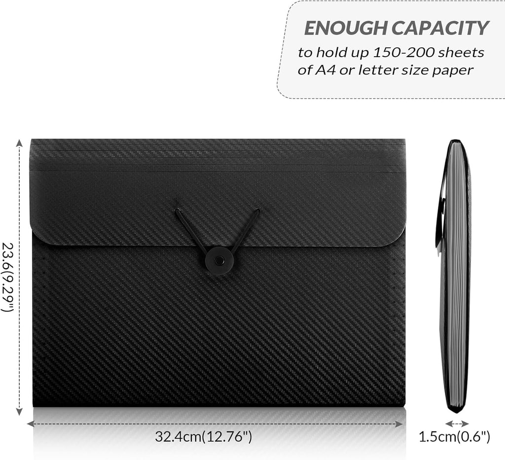 SKYDUE Expanding File Folder with 7 Pockets, Accordion File Organizer, Folders for Documents,Portable Receipt Paper Organizer,Letter Size Filing Folder School Office Supplies,Black