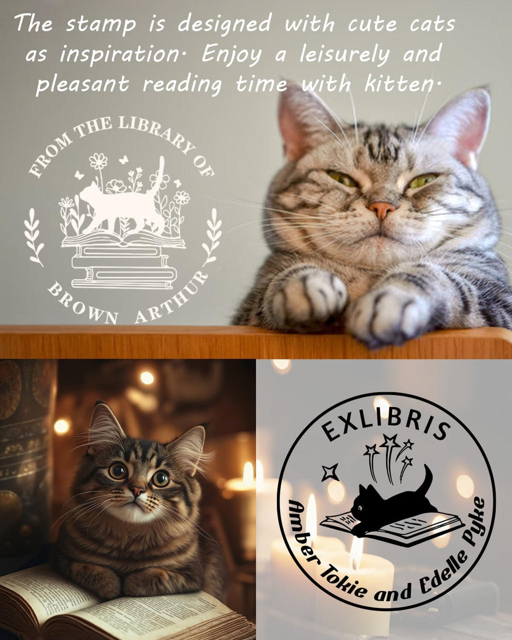 Personalized Book Embosser Stamp with Name & Design, Custom Hand Carved Library Embosser Set, Elegant Invitation Seal of Self-Inking from Library Stamp Kit (Pet Design)