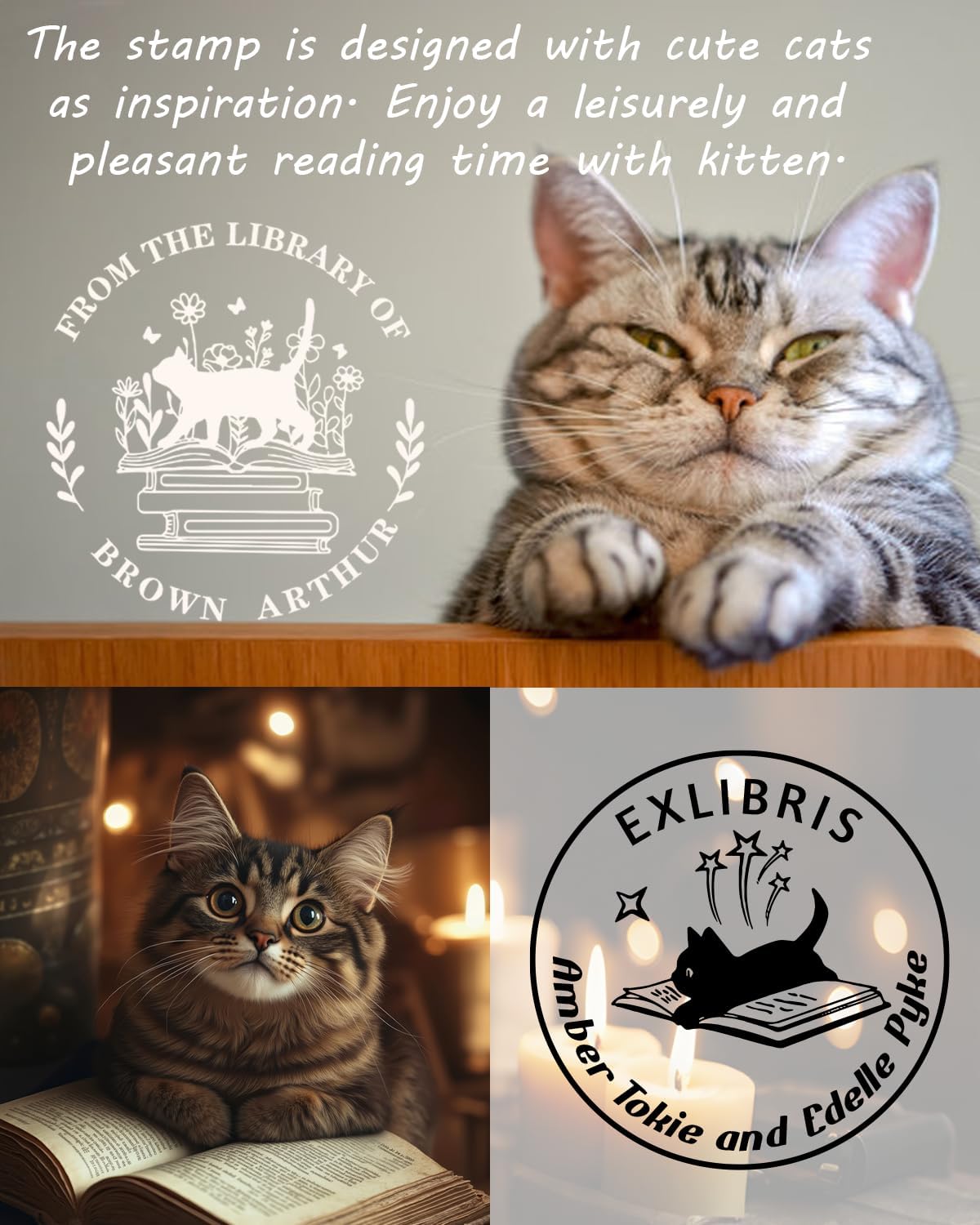 Personalized Book Embosser Stamp with Name & Design, Custom Hand Carved Library Embosser Set, Elegant Invitation Seal of Self-Inking from Library Stamp Kit (Pet Design)