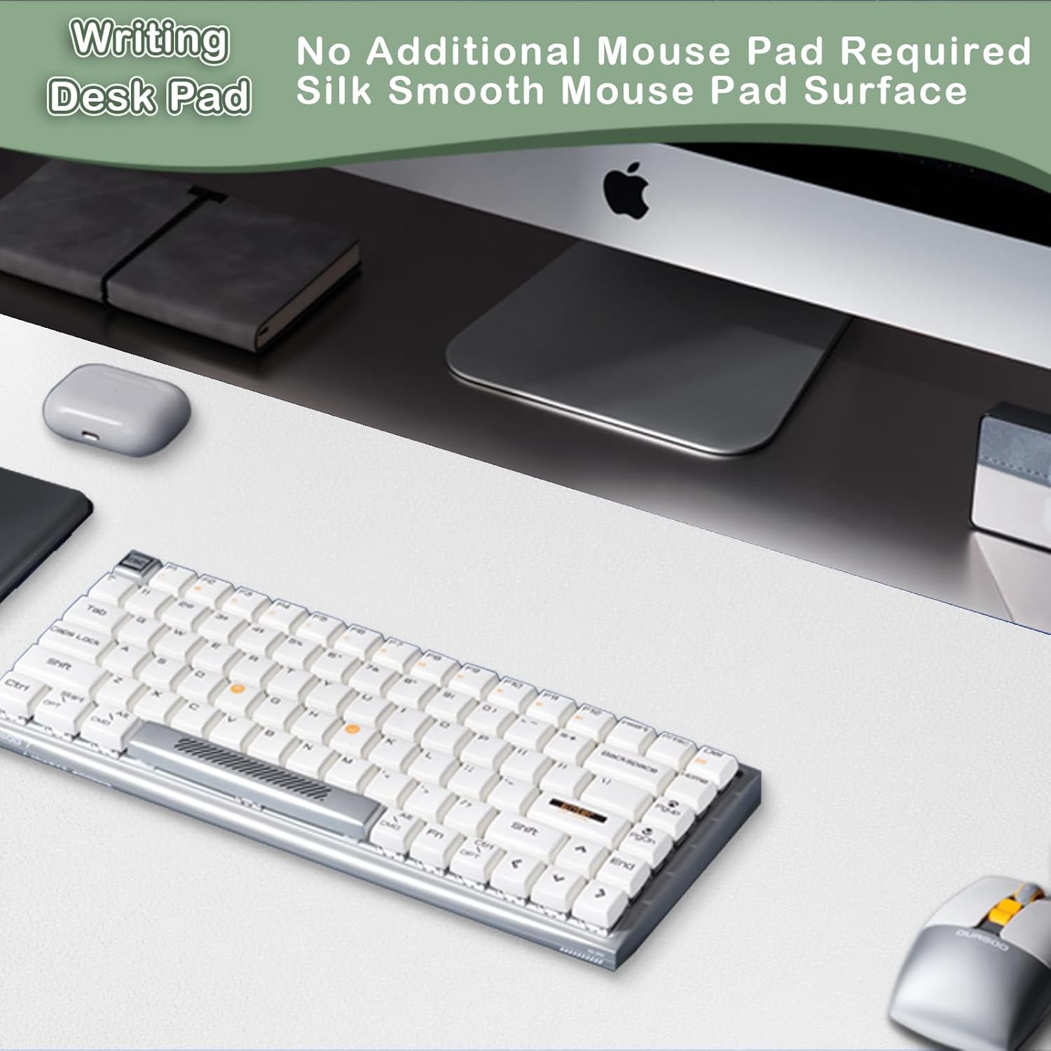 Boutilon Leather Desk Pad Protector,Non-Slip Mouse Pad,Laptop Desk Pad,Office Mouse Mat,Waterproof Leather Desk Blotter,Desk Writing Pad for Office and Home (L-White,35"x 17")