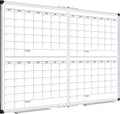 XBoard Magnetic Calendar Whiteboard 48x36 inch, 4 Month Foldable Dry Erase Board Planner, Silver Aluminium Framed White Board Calendar for Home School Office Organization
