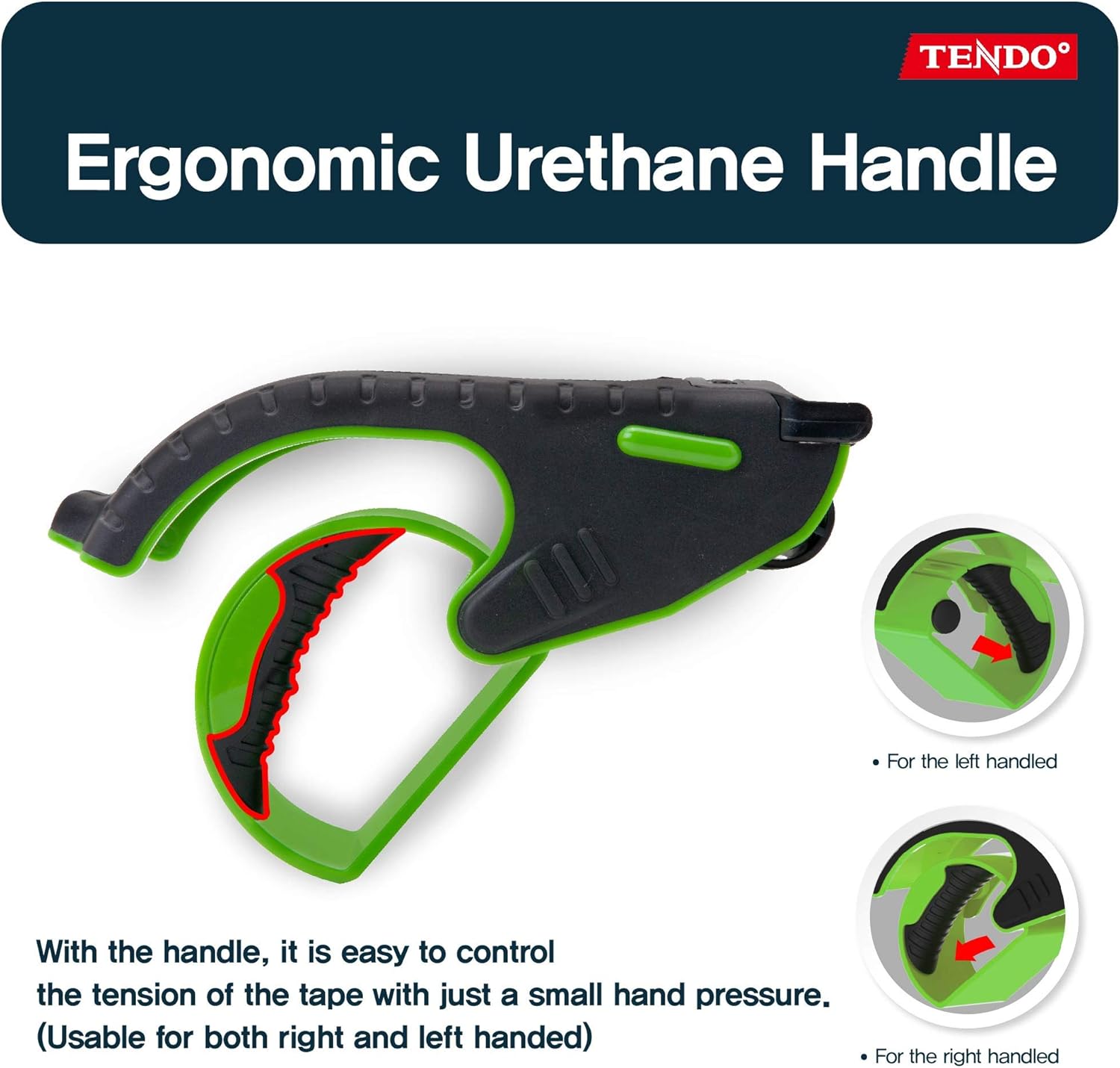 Heavy Duty Shipping Tape Dispenser: TENDO° Essential Line – Reusable, Replaceable, Eco-Friendly 2’’ Master Piece Dispenser with Patented 10° Sloped Chromium Blades - P-1200 (3th Gen.)_Green