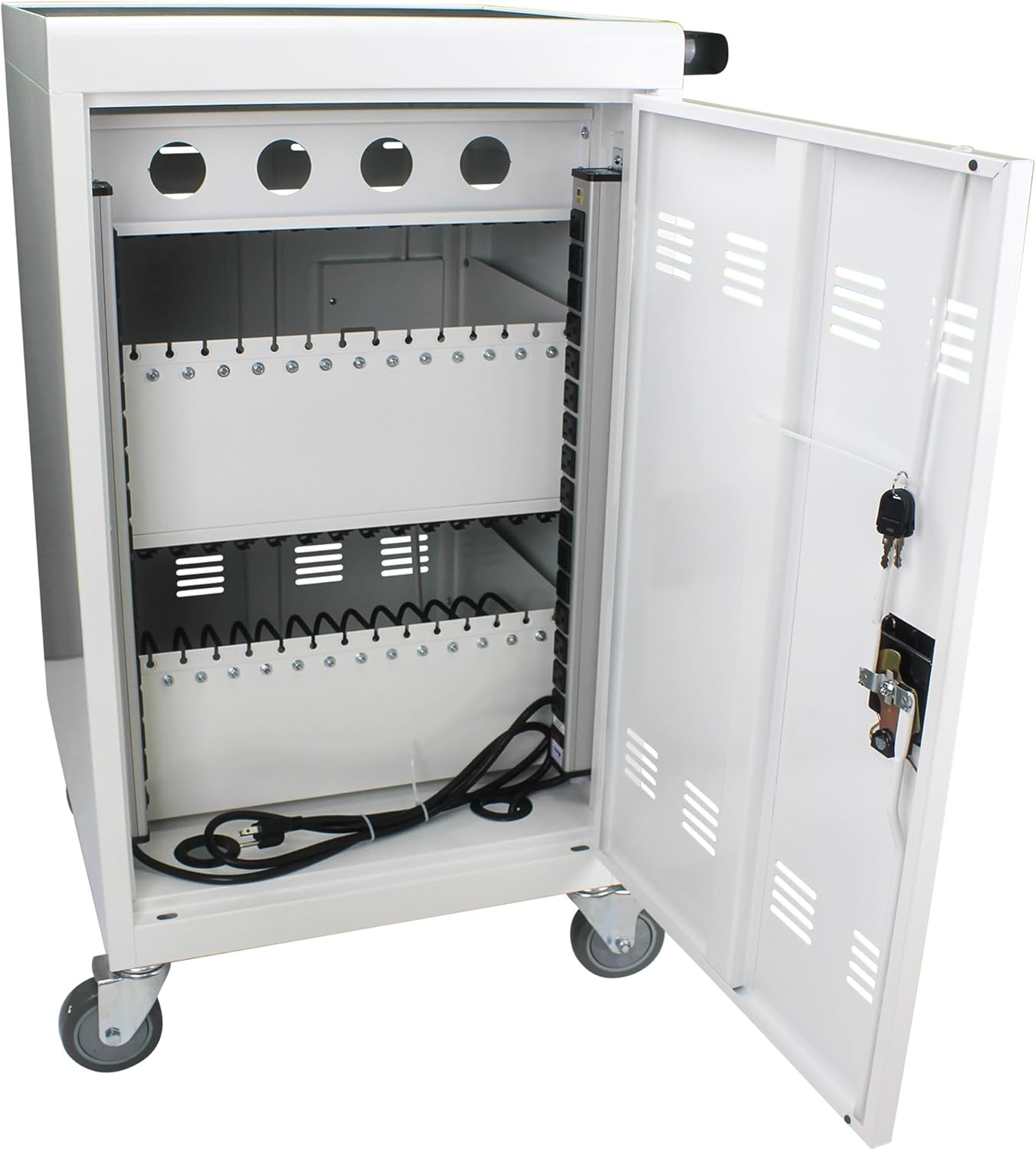 30 Devices Mobile Charging Cart and Cabinet, Laptop Storage Cart, Combination Locks for Front Doors, Easy Cables Manage, Up to 16.3" Screen for Tablets and Chromebooks, White