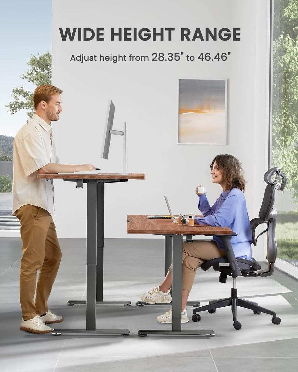ErGear Height Adjustable Electric Standing Desk, 40 x 24 Inches Sit Stand up Desk, Small Memory Computer Home Office Desk with Two-Piece Desktop (Walnut)
