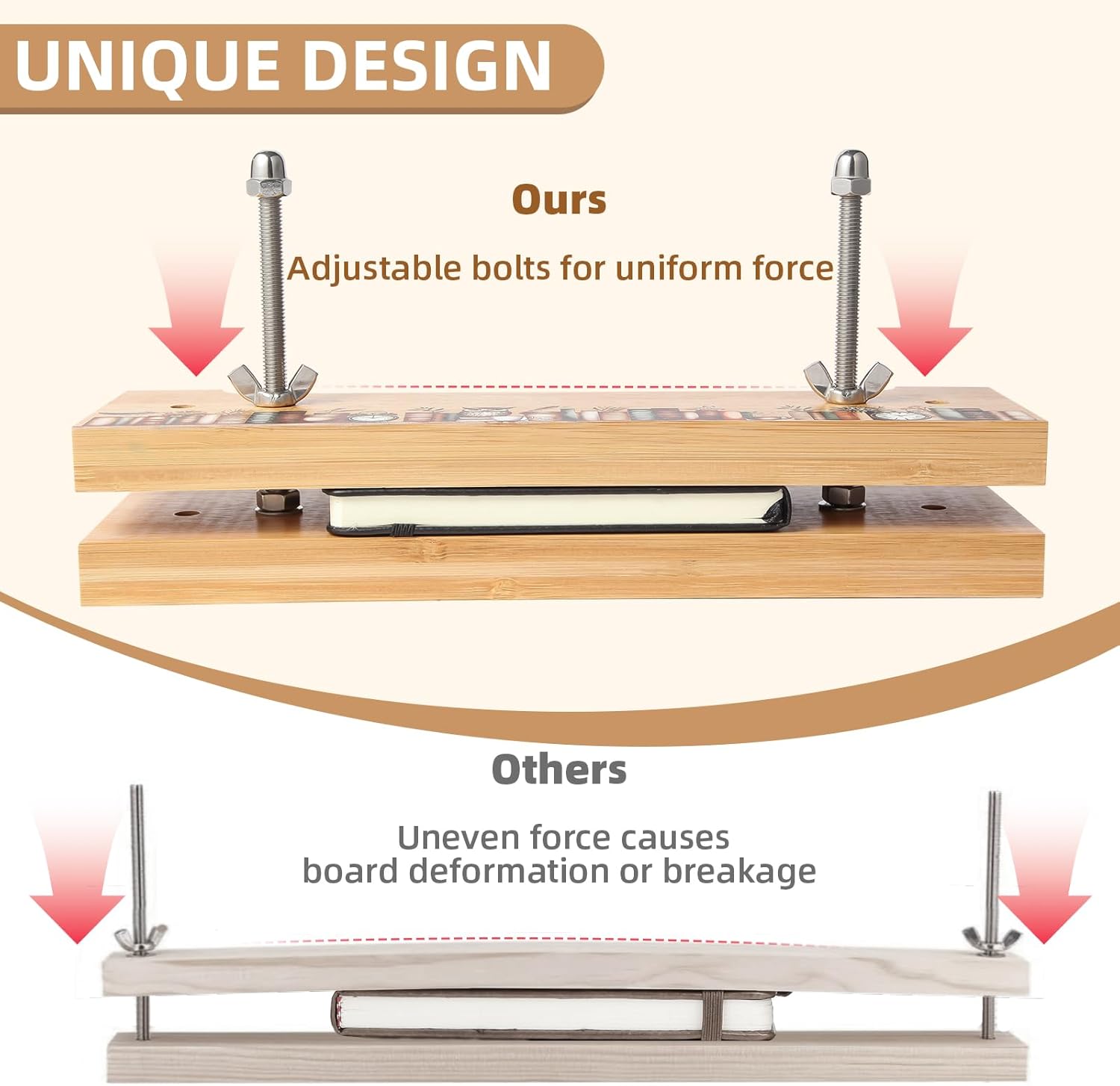 OopsifyMe Bamboo Book Press for Bookbinding, Paper Press, DIY Crafts - 11.8x3.1, Multiple Hole Positions for Various Spine Sizes, Streamlined Edge for Glue and Grip, Book Binding Kits.