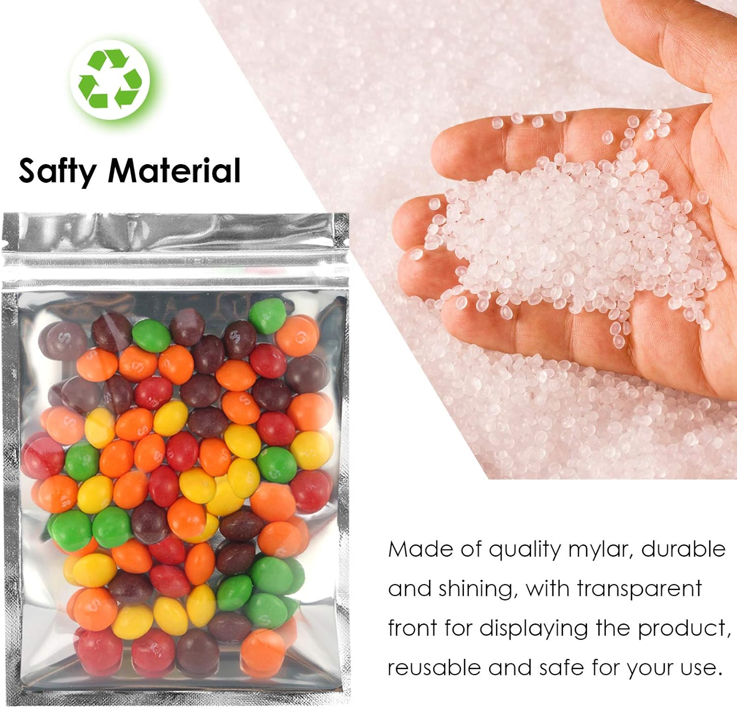 Resealable Mylar Bags | 100 Pcs 3.3 X 5.5 Inch | Smell Proof Bag Heat Seal Cute Packaging Foil Food Sealable Small Front Clear Plastic Silver for Storage Candy Beef Jerky Jewerly Product