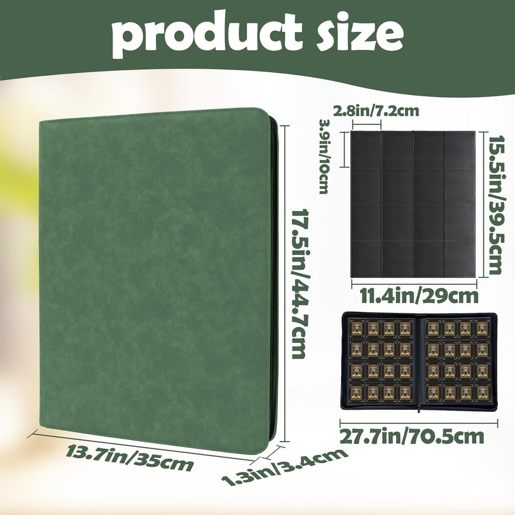 1000+ Pockets Card Binder,16 Pockets Trading Card Binder Ringless Side Loading Trading Card Album Folder for YuGiOh,MTG,TCG,Game Cards,Sports Cards,Business Cards(Dark Green)
