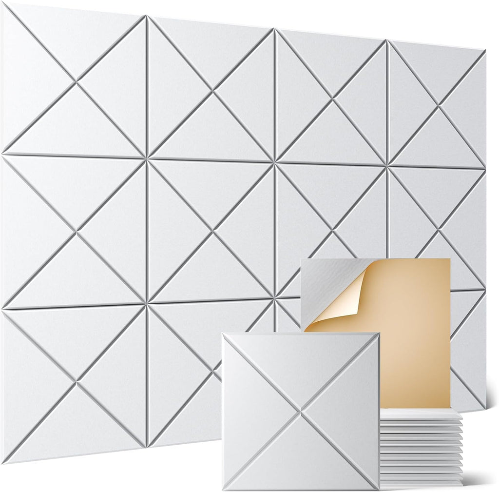 Sonicism 12 Pack X-Lined Acoustic Panels with Self-Adhesive, 12"X 12"X 0.4" Sound Proof Foam Panels, Decorative Soundproof Wall Panels, Sound Absorbing Tile for Home & Offices, White