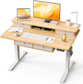 Standing Desk with Fast Charging USB Ports, 48" x 30" Height Adjustable Home Office & Gaming Desk, Sit Stand Desk with Built-in Storage Shelf, Hook & Ergonomic Design(Maple)