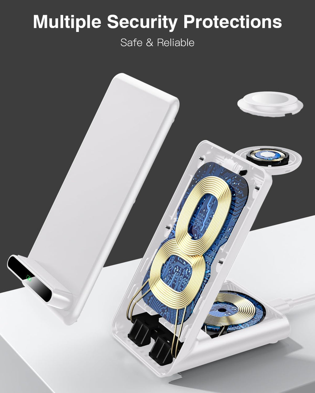 Wireless Charging Station,3 in 1 Charging Stand Made for Apple Watch Ultra 11 10 9 8 7 6 SE 5 4 3,Fast Wireless Charger Made for iPhone 17/Air/16/15/14/13/12,for AirPods Pro(with Adapter) (White)