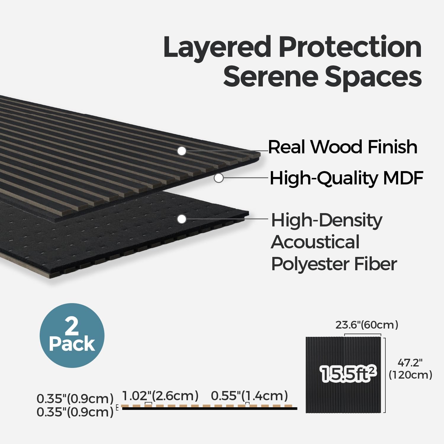 AKUMAX Soundproof Wood Wall Panels-2 Wood Slat Acoustic Panels for Wall and Ceiling-3D Wall Panels High Density Sound Dampening Panels (Black Oak)