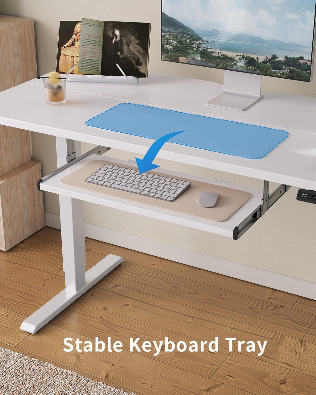 FEZIBO Standing Desk with Keyboard Tray, 40 x 24 Inch Adjustable Height Sit Stand Desk with Memory Presets for Home Office, Ergonomic Computer Workstation, White