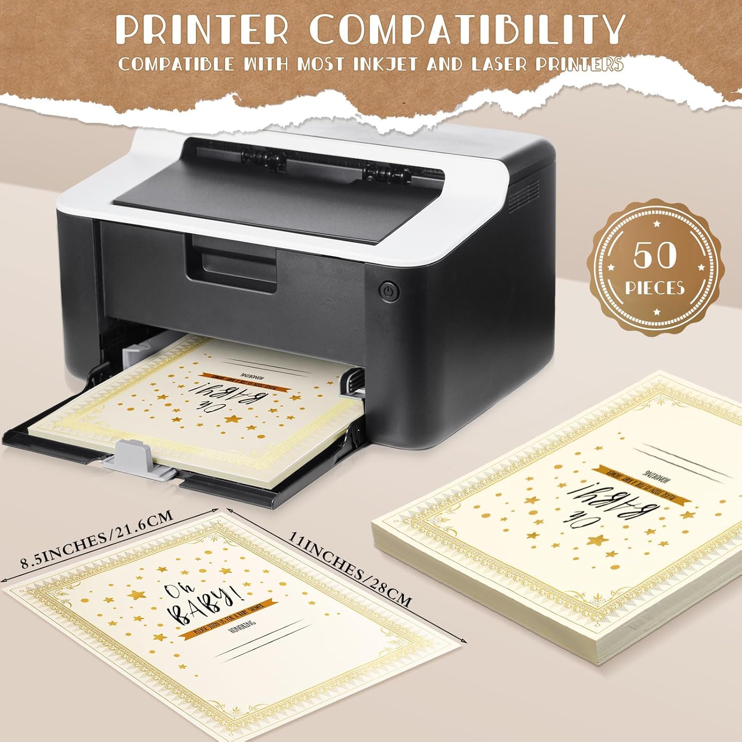 Fainne 50 Sets Certificate Kit Includes 50 Pcs 9.5 x 12 Inch Certificate Holders 50 Pcs Letter Size Papers 50 Pcs Foil Award Seals Diploma Covers for Appreciation(Beige, Gold)