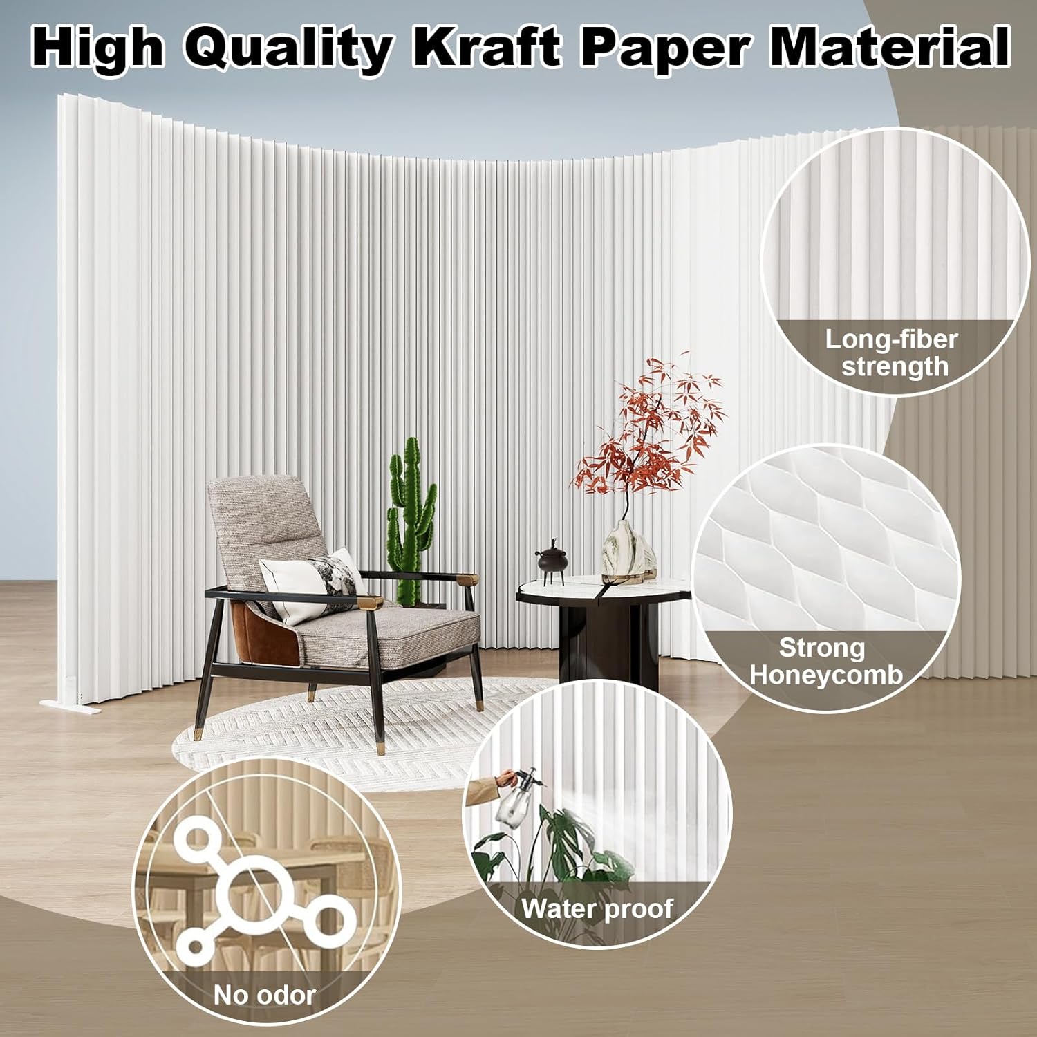 Paper Room Divider,Portable Office Partition Wall,Folding Privacy Paper Screen,Wall Dividers for Room Seperation,Indoor Freestanding Partition for Home Office Studio Exhibition -L16.4*W1.15 *H5.91 ft