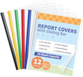 Binditek 12 Pack Clear Report Covers with Sliding Bars, 9mm Sliding Bar File Folder, 70 Sheet Capacity, Letter Size, Multi Color (White, Yellow, Red, Green, Navy, Black), Office Supplies