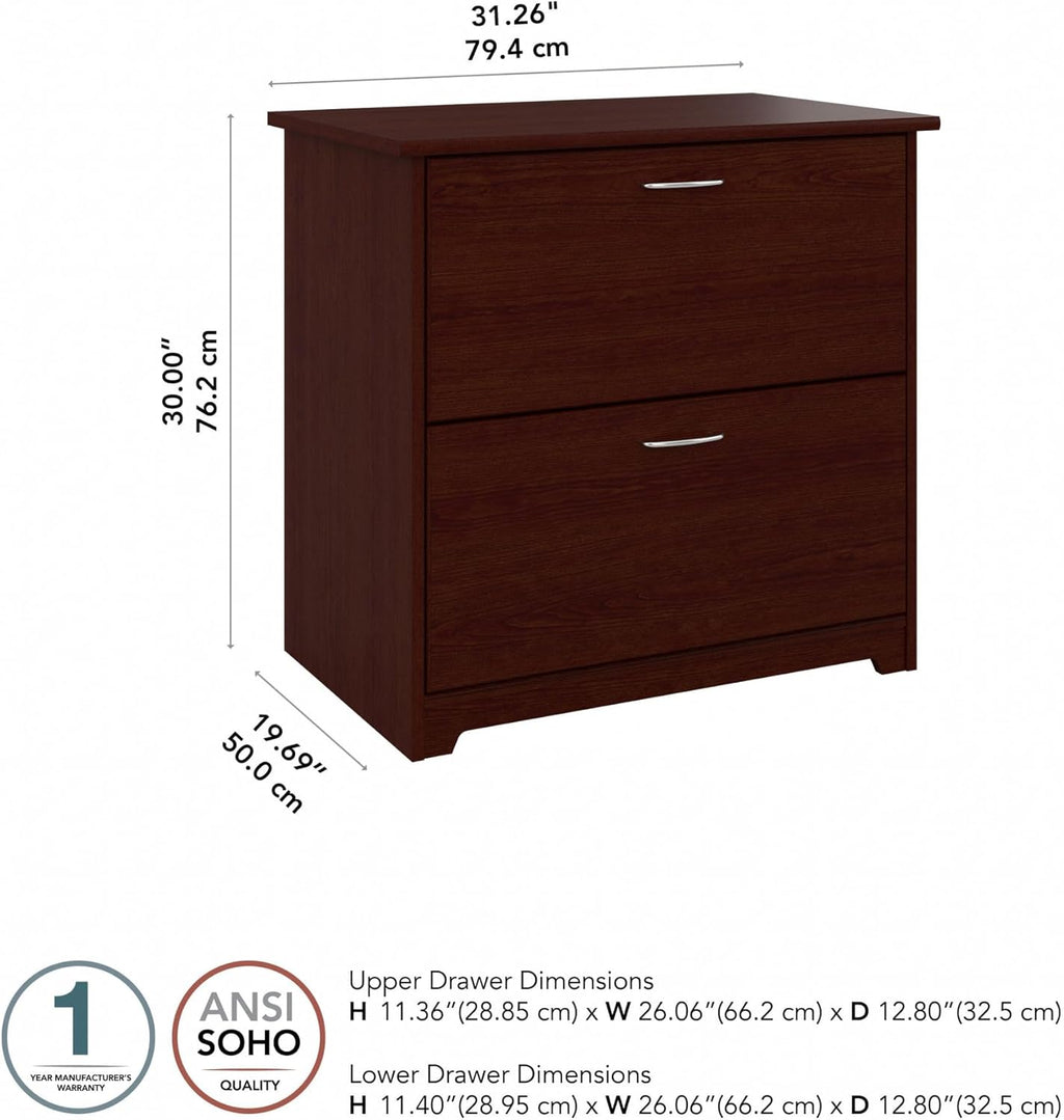 Bush Furniture Cabot 2 Drawer Lateral File Cabinet in Harvest Cherry, Home Office Chest for Letter, Legal, and A4-size Document Storage