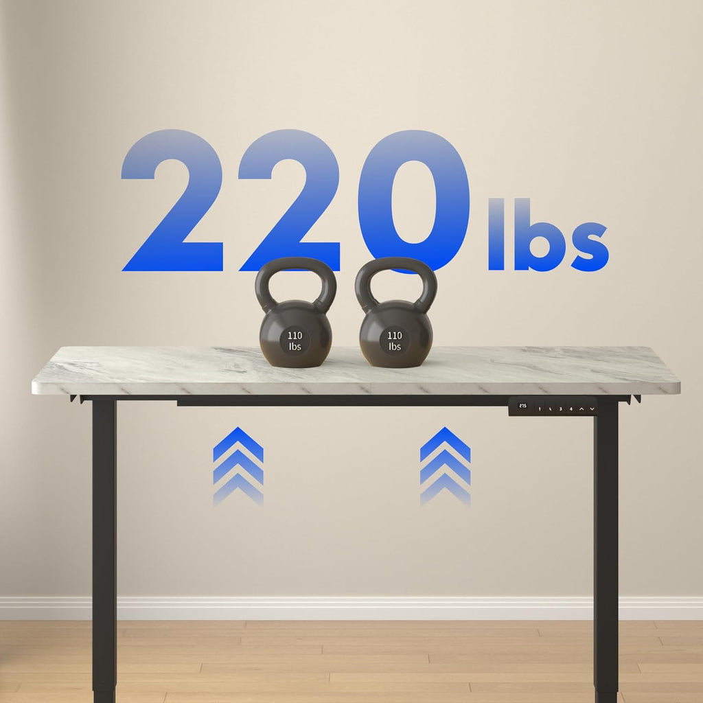 FLEXISPOT E3 Dual Motor Electric Standing Desk 48x30 Inch Whole-Piece Board Height Adjustable Electric Sit Stand Desk (Black Frame + Marble Grey Desktop, 2 Packages)