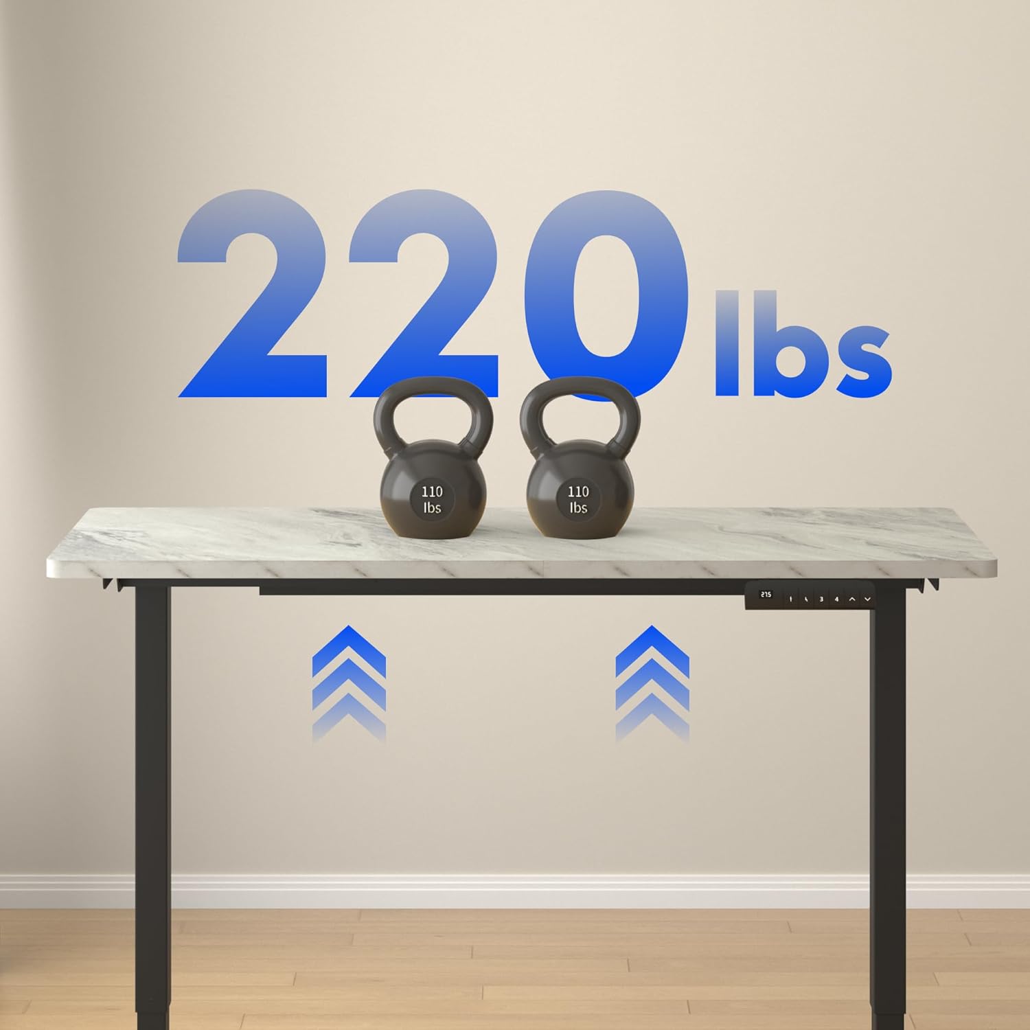FLEXISPOT E3 Dual Motor Electric Standing Desk 48x30 Inch Whole-Piece Board Height Adjustable Electric Sit Stand Desk (Black Frame + Marble Grey Desktop, 2 Packages)