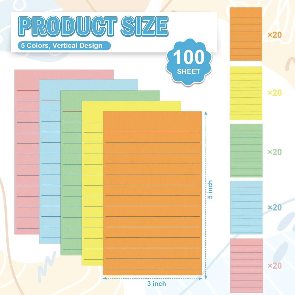 100 Pcs Colored Ruled Index Cards 3x5 Vertical Index Cards Notecards To Do List Cards Mini Memo Pad Daily to Do List Notepad Study Cards Double Sided Flashcards For Studying Note Taking