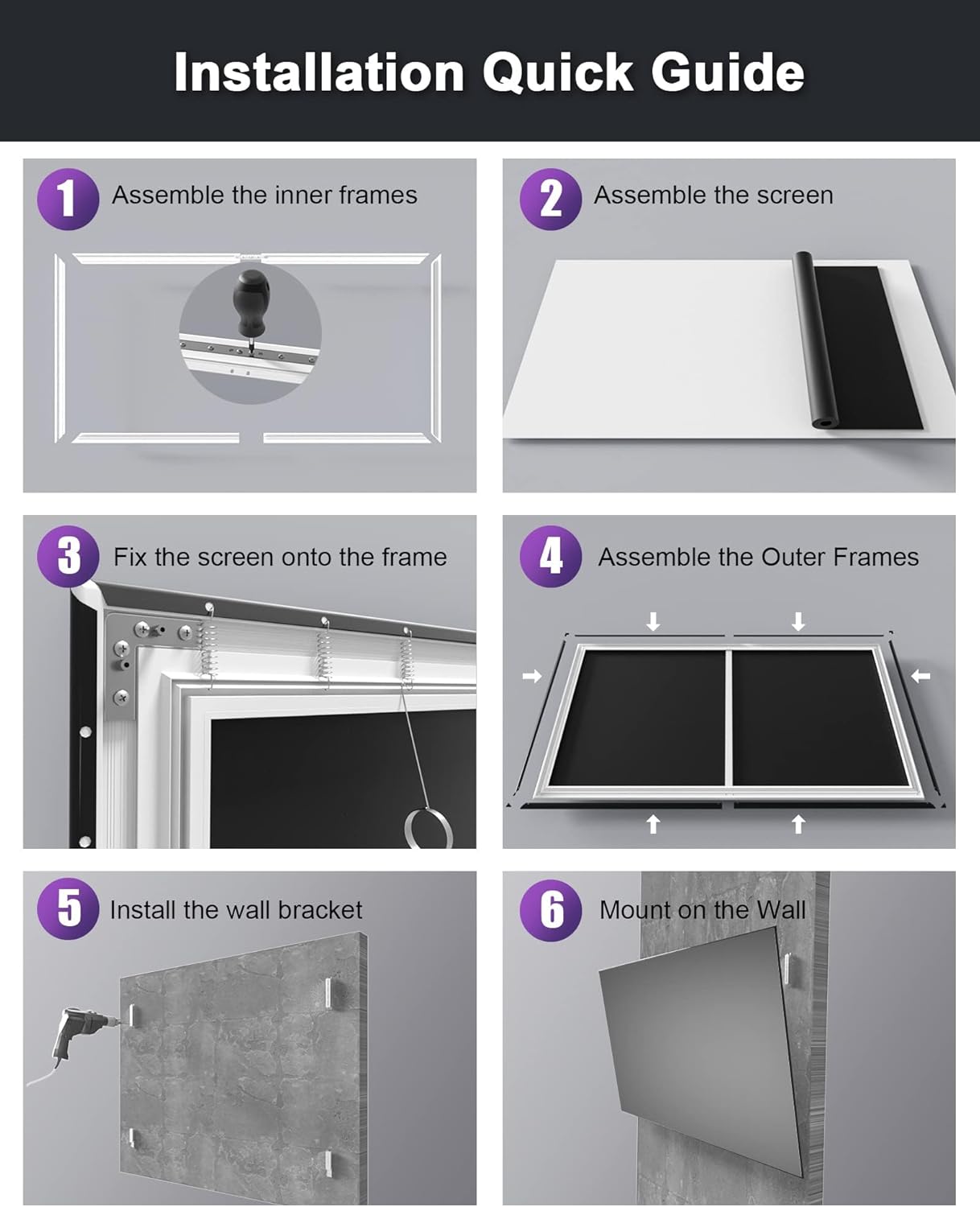 AWOL VISION 100-inch Projector Screen Fixed Frame, 1.3 dB Peak Gain, The Perfect Combo with LTV-2500, 80% Picture Quality Improved, 4K / 8K Ultra HD, Active 3D Wall Mount Projector Screen, MW-100