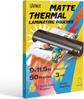Uinkit Matte Thermal Laminating Pouches, 9 x 11.5 Inches 3 Mil Thick Clear Anti-Glare with Matte Finish 50 Pack Fitted for Letter Size Laminating Sheets 8.5 x 11