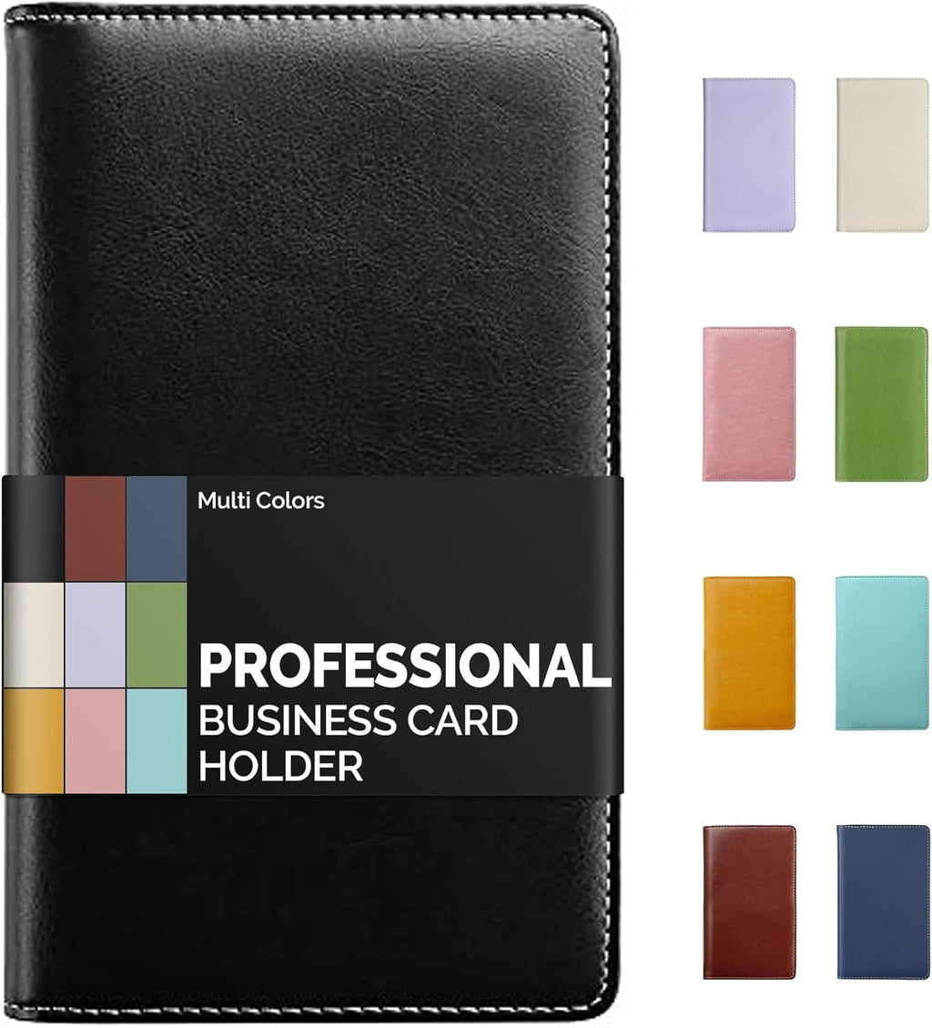 Sooez Leather Professional Business Card Book Holder Organizer, 240 Capacity Credit Card Booklet, PU Name Cards Holder Storage File for Men Women, 7.7 x 4.5 Inch, Black