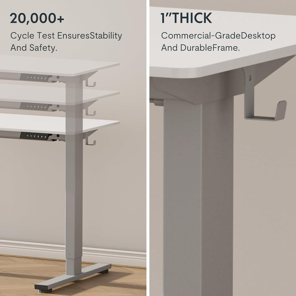 FLEXISPOT EN1 Whole-Piece Standing Desk 55 x 28 Inches Electric Stand Up Desk for Workstation and Home Office (Silver Frame + 55" White Top, 2 Packages)