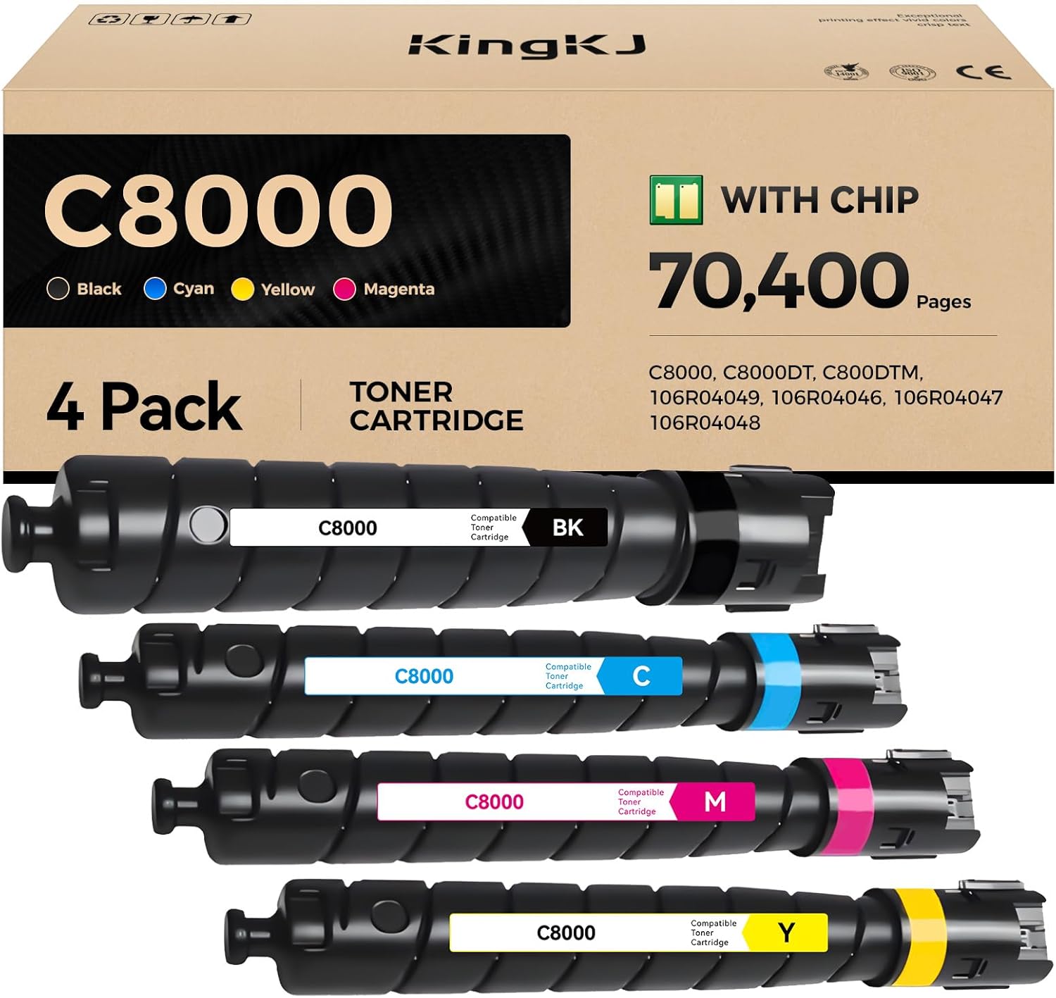 VersaLink C8000 High Capacity Toner Cartridge Set 4-Pack Replacement for Xerox 106R04049 106R04046 106R04047 106R04048 Compatible with Xerox VersaLink C8000 C8000DT C800DTM Printer Black Cyan Magenta