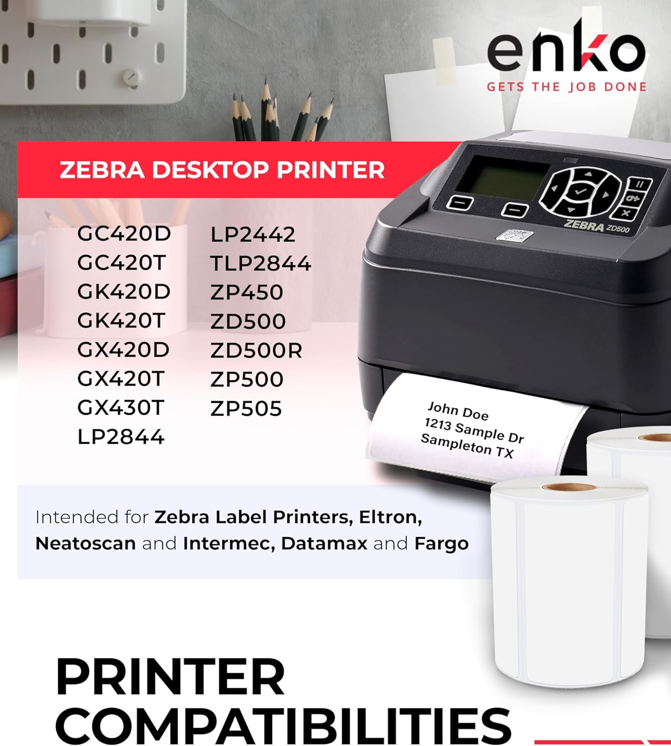 enKo 4" x 2" Labels for Zebra Desktop Printers (12 Rolls | 9,000 Labels) - Direct Thermal Address Mailing Shipping Barcode FBA Stickers FNSKU Label for Zebra and Eltron (Perforated)