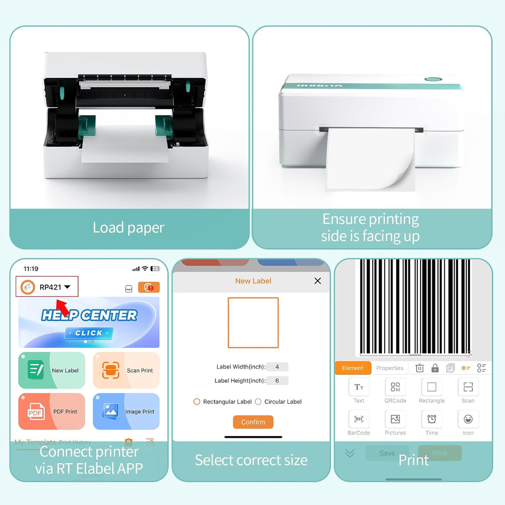 Rongta Thermal Shipping Label Printer, Bluetooth Wireless 4x6 Sticker Label Maker for Package, Compatible with Windows, Mac, Android & iPhone, Used for Business of Amazon, Ebay, Etsy, Shopify UPS