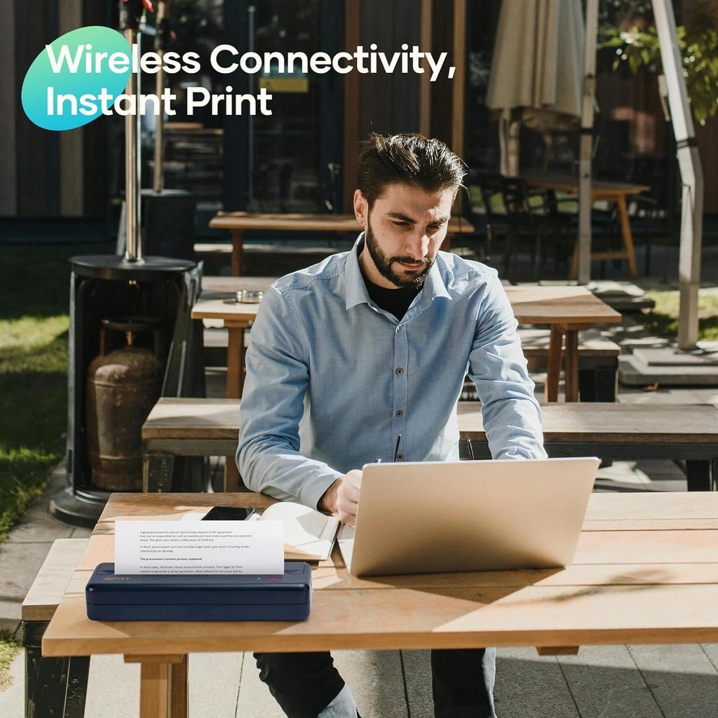 iDPRT MT890 Portable Wireless Printer - with Thermal A4 Paper, Bluetooth Inkless Printer for Travel/Home, Support US Letter&A4&A5 Size, Mobile Printers Compatible with iOS, Android & Laptop - Blue