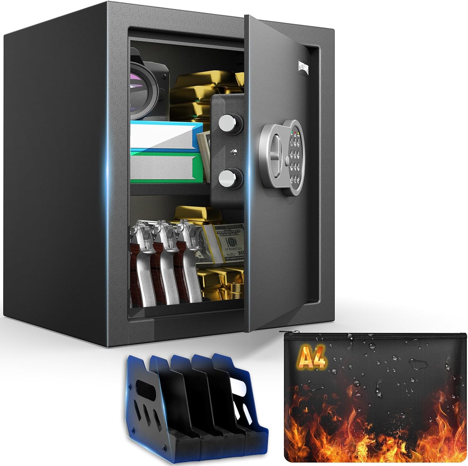 [ 2.3 Cu.ft. ]PATRON Fireproof Safe for Home,Digital Security Home Cabinet Safes for Money Cash Documents,Safe Box with Electronic Keypad,Removable Shelf for Office,with Foam Pistol Rack,2.3 Cu.ft.