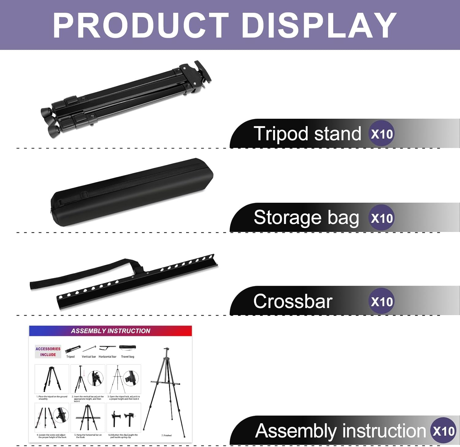 AROIC10 Pack Painting Display Easel Stand Portable Adjustable Metal Tripod Artist Canvases Height from20to66Inch Extra Sturdy forTable-Top/Floor Painting, Drawingand Displaying,Black with10StorageBag