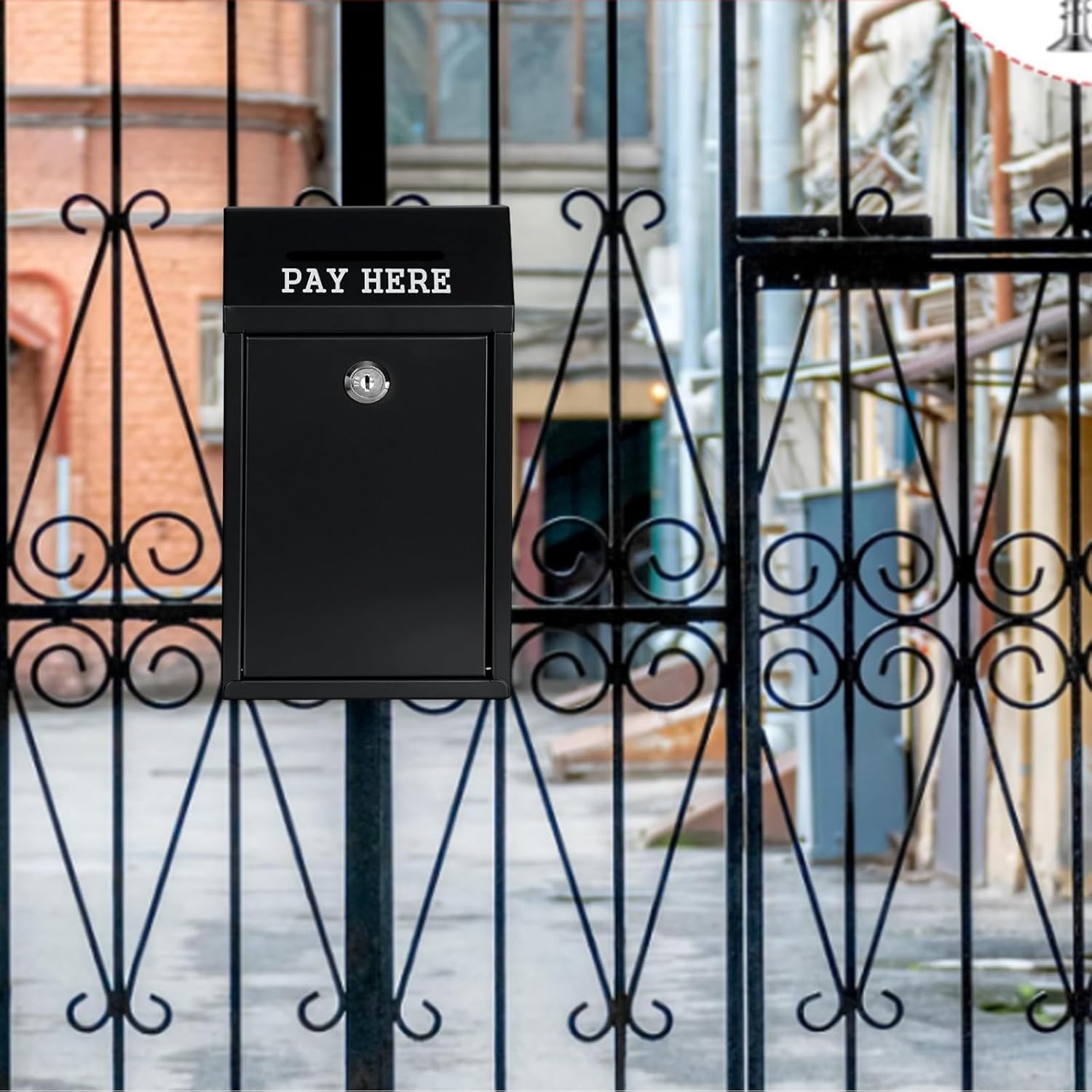 Metal Donation Box Collection Safe Suggestion Box with Lock Wall Mounted Mailbox Delivery Ballot Case Key Drop Case for Home Office Outdoor Door (Balck, 10.24 x 5.71 x 2.95 Inch)