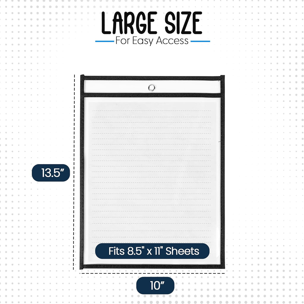Essex Wares - 10 Pack, Black, Job Ticket Holders, 10" Wide x 13.5" Tall - Clear Plastic Shop Ticket Holders - Easy to Use, Reusable & Easy Erase Plastic Invoice Holders, Water-Resistant & Durable