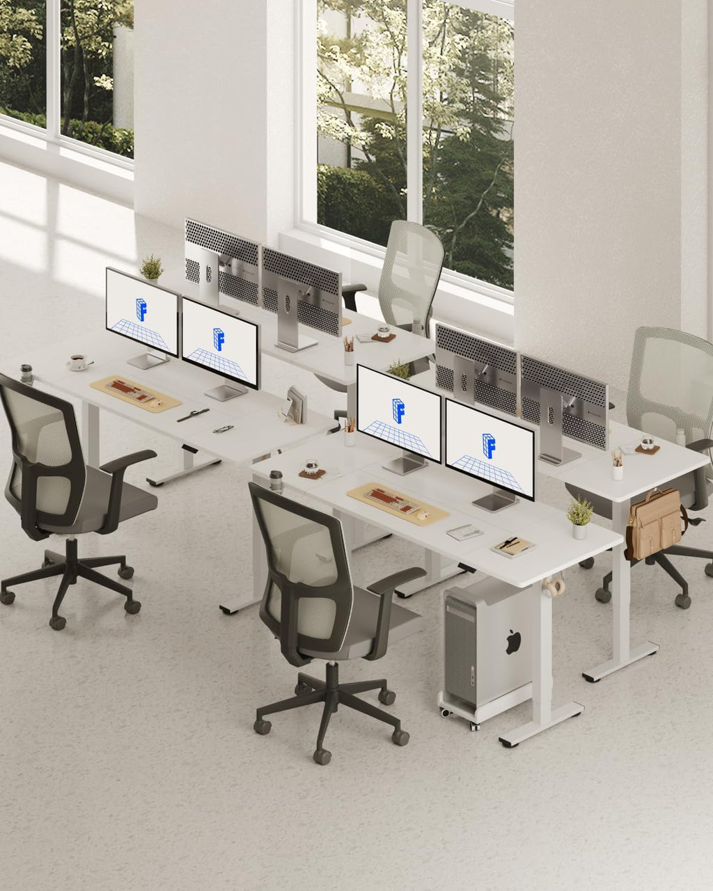 FLEXISPOT 79 x 32 Inch Large Standing Desk, Stand Up Desk with Splice Board, Rising Desks for Home Office, Office Desk with Cup Holder and Headphone Hook (White Frame + White Top, 2 Packages)