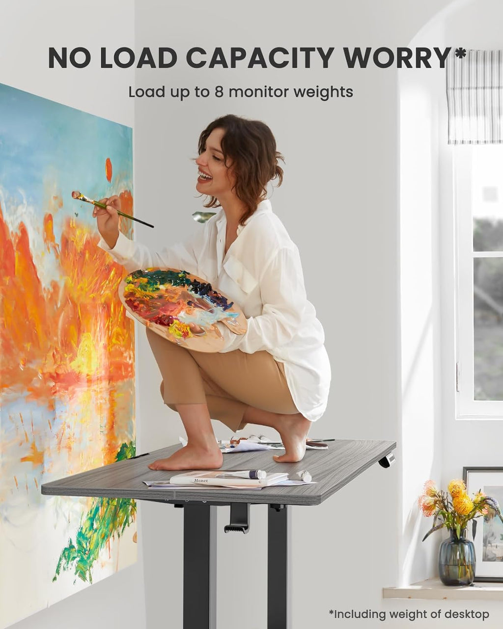 ErGear Electric Standing Desk, 44 x 24 Inches Height Adjustable Stand up Desk, Sit Stand Home Office Desk, with Two-Piece Desktop (Grey)