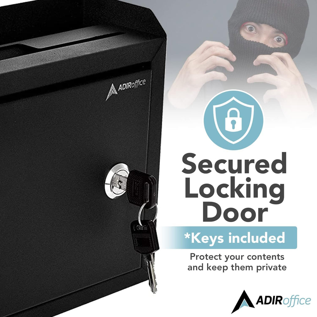 Adir Suggestion Box with Slot and Lock - Drop Box with Lock, Cash Dropbox - 9.8x7.5x3.4 Inches Wall Mount Donation Box - Metal Deposit Box in Black