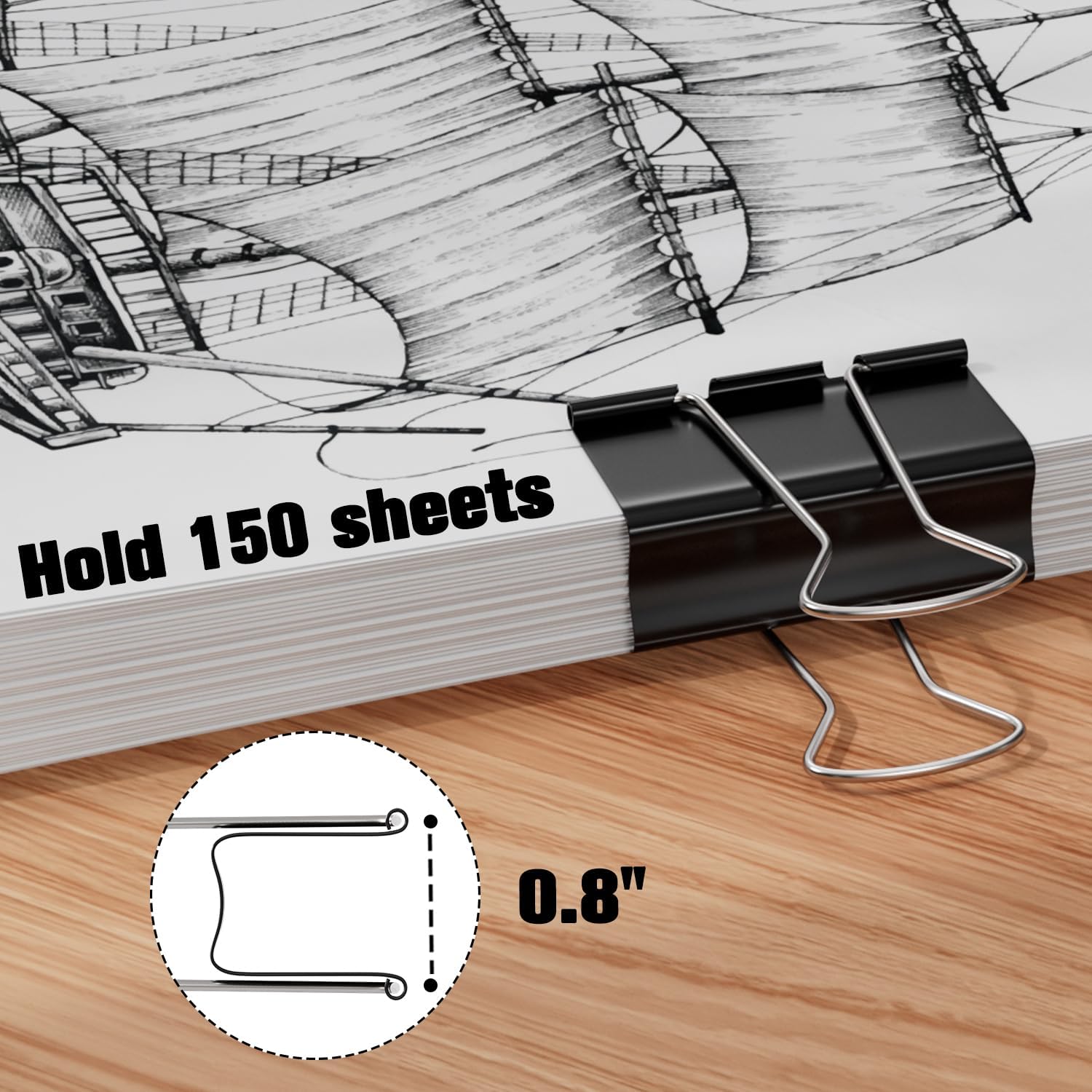 48-Pack 1.25 Inch Binder Clips, Heavy Duty Black Clips Hold 150 Sheets, Rust-Proof with Smooth Edges for Office, Cable, Kitchen Food Organization
