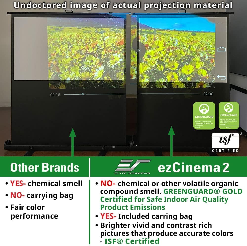 Elite Screens ezCinema 2 Projector Screen, 107-inch 16:9 Manual Floor Pull Up Scissor Backed, Portable Home Theater Office Front Projection + Carrying Bag, US Based Company 2-YEAR WARRANTY, F107XWH2